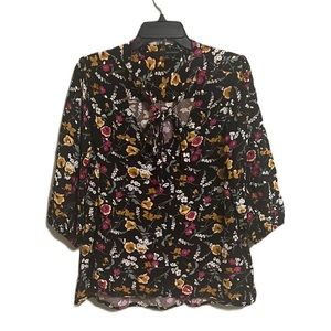 Harve’ Benard, Floral Print, 3/4 Stretch Sleeves, Tie Up Top, Multi Colors, XL